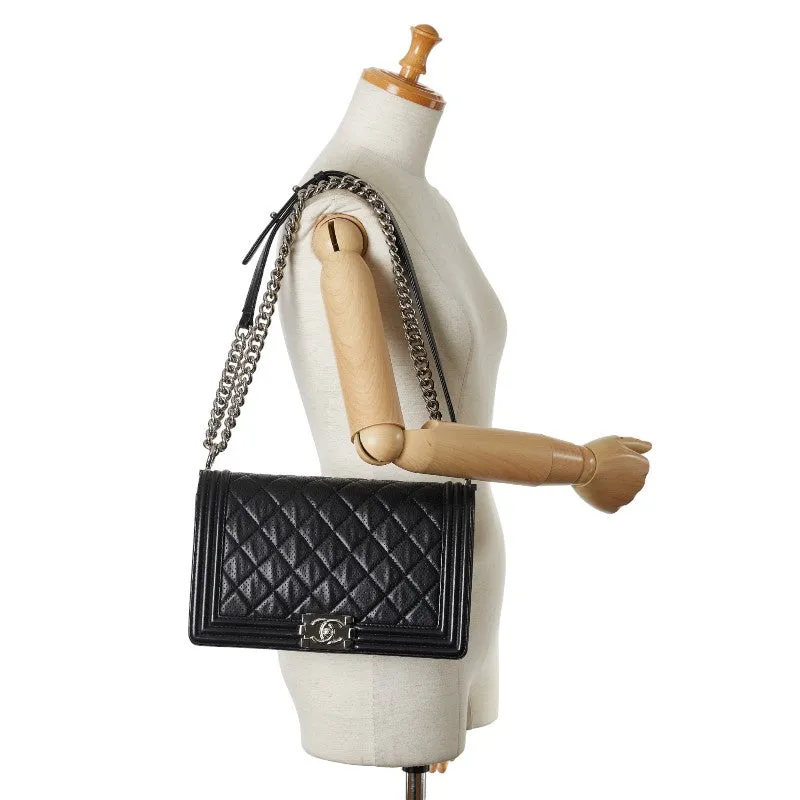 Chanel Large Perforated Leather Le Boy Flap Bag Leather Shoulder Bag in Good condition