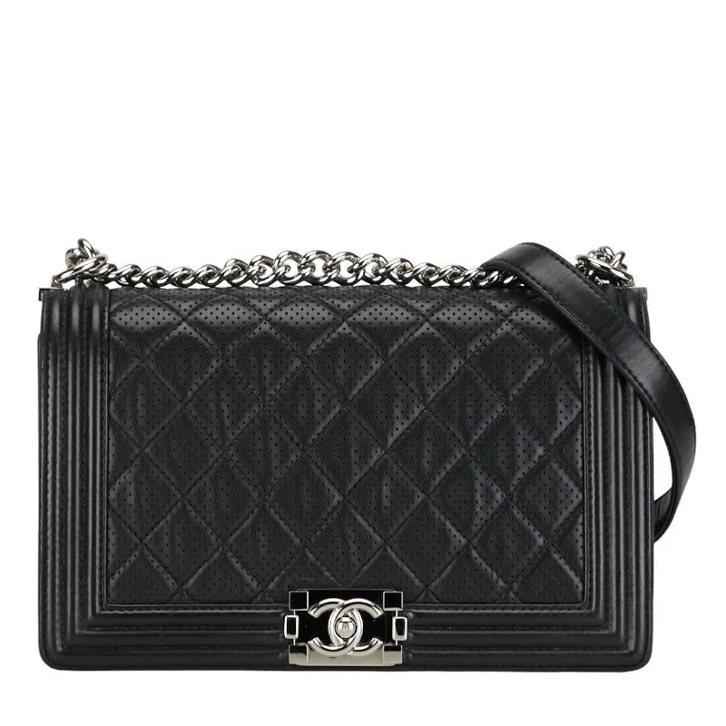 Chanel Large Perforated Leather Le Boy Flap Bag Leather Shoulder Bag in Good condition
