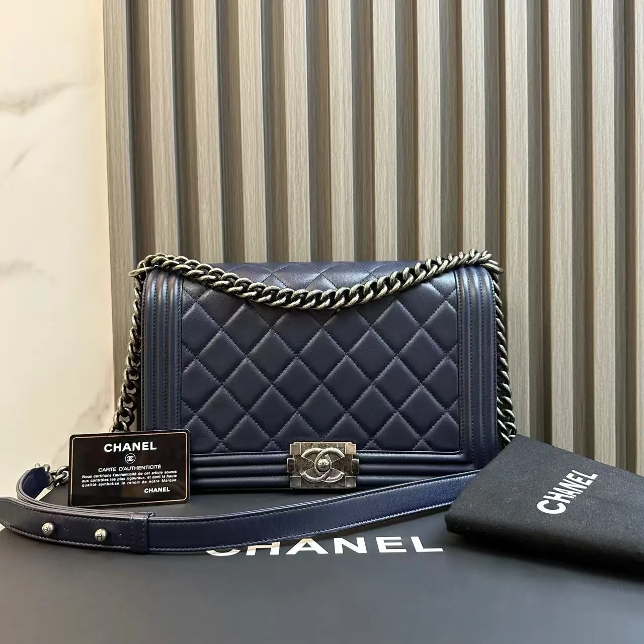 Chanel Le Boy Navy Quilted Shoulder Bag