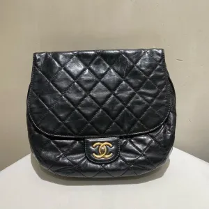 Chanel Oil Wax Leather Airport Flap Bag Black Shoulder Bag