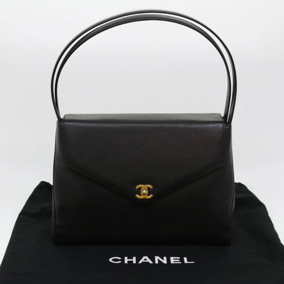 CHANEL Shoulder Bag Caviar Skin Black CC Auth am4067