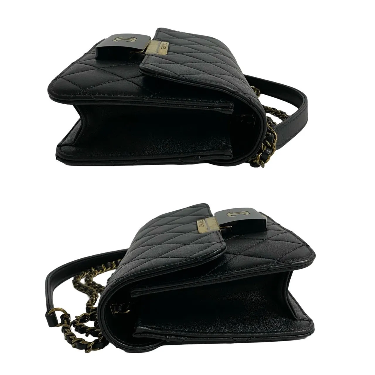 CHANEL Shoulder Bag lambskin black COCO Mark Matrasse Women Used