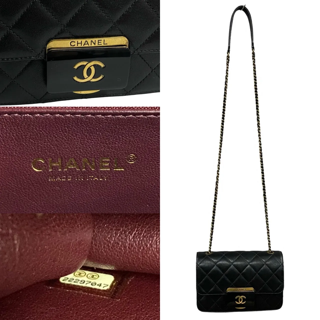 CHANEL Shoulder Bag lambskin black COCO Mark Matrasse Women Used