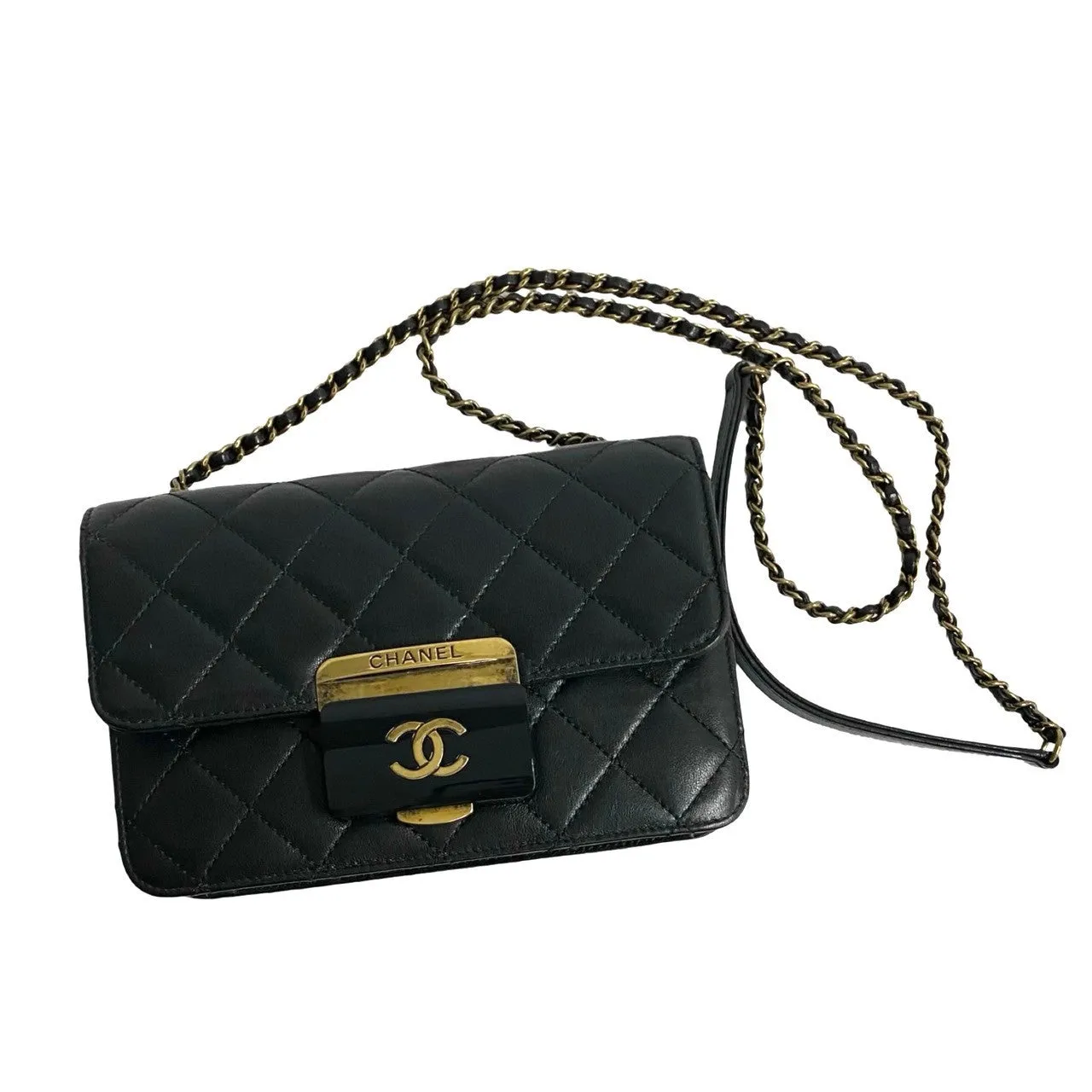 CHANEL Shoulder Bag lambskin black COCO Mark Matrasse Women Used