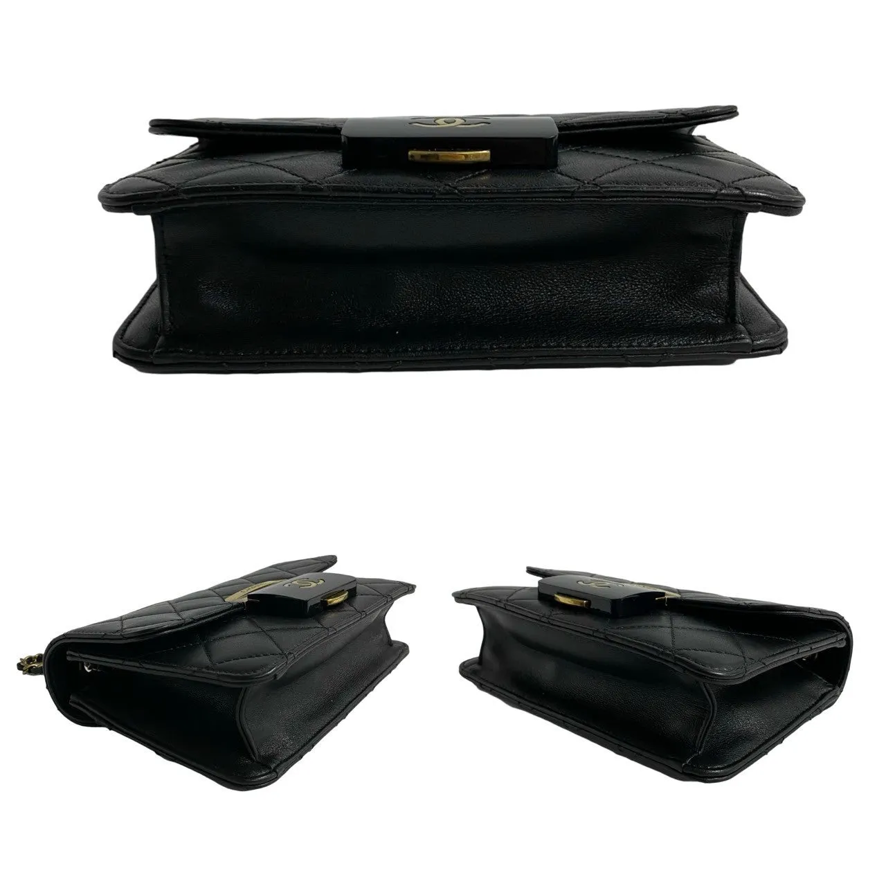 CHANEL Shoulder Bag lambskin black COCO Mark Matrasse Women Used