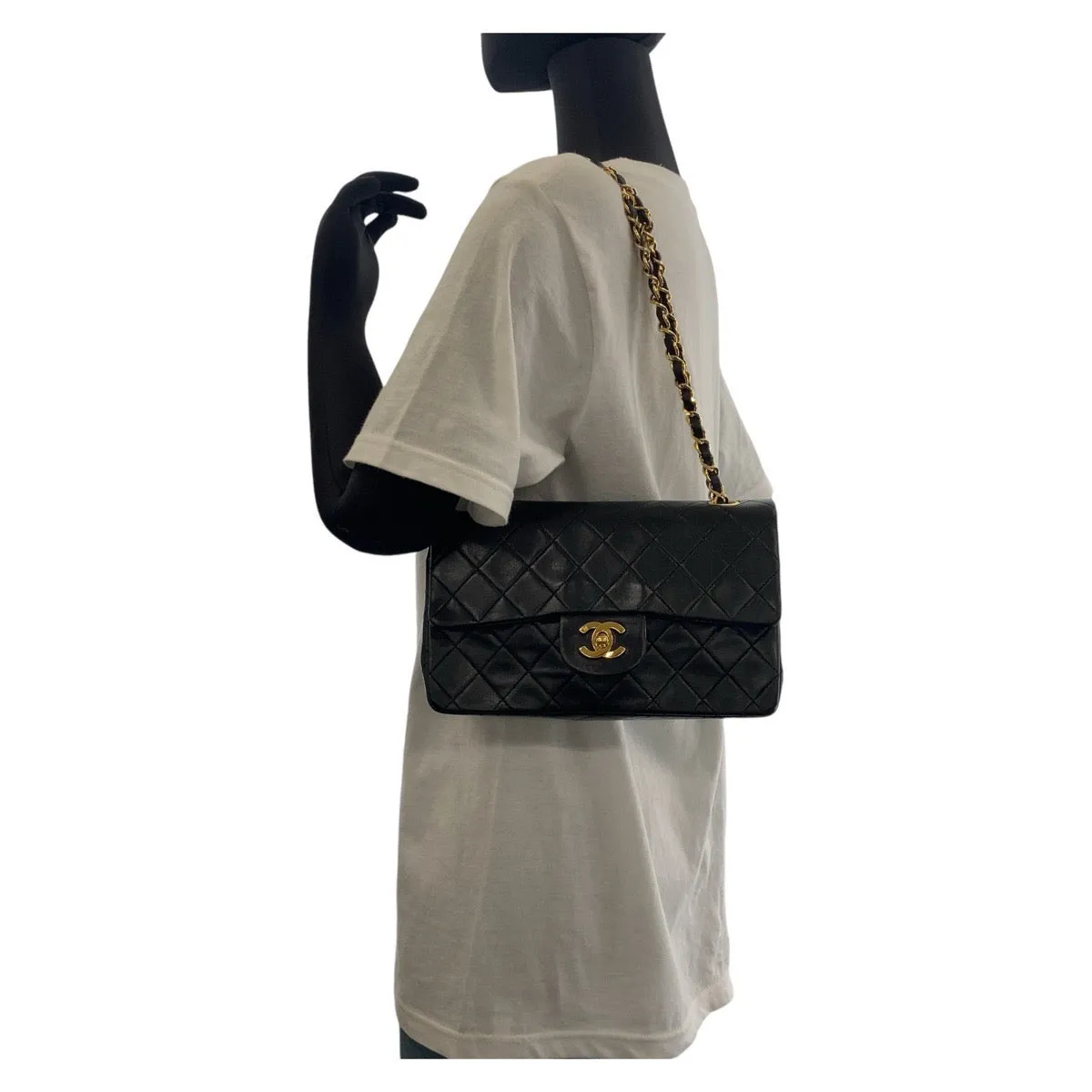 CHANEL Shoulder Bag lambskin Black GoldMetal Matrasse COCO Mark Turnlock Women Used