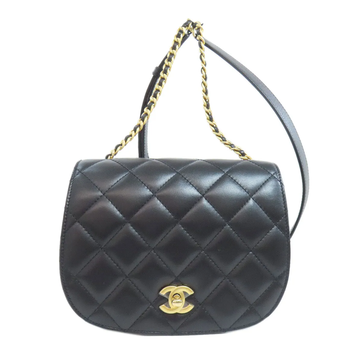CHANEL Shoulder Bag lambskin black Matelasse ChainShoulder Gold Metal
