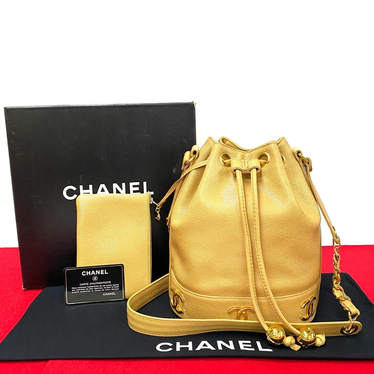 CHANEL Shoulder Bag Matt caviar skin beige
