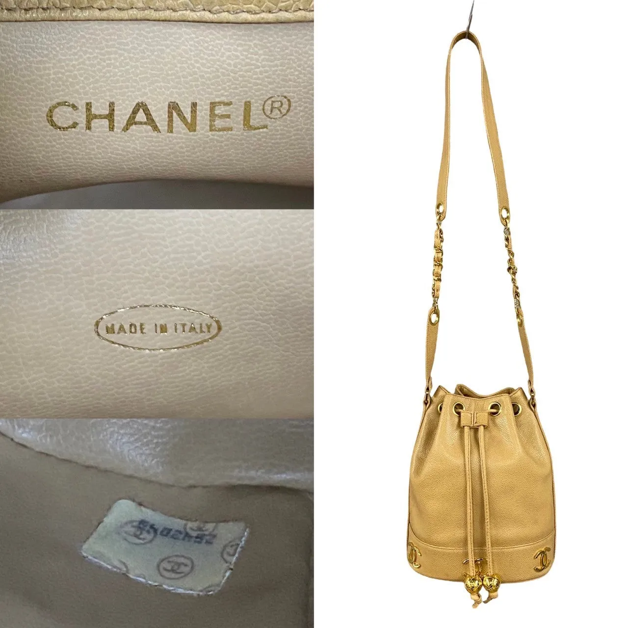 CHANEL Shoulder Bag Matt caviar skin beige