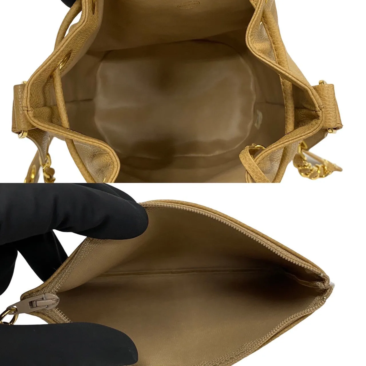 CHANEL Shoulder Bag Matt caviar skin beige