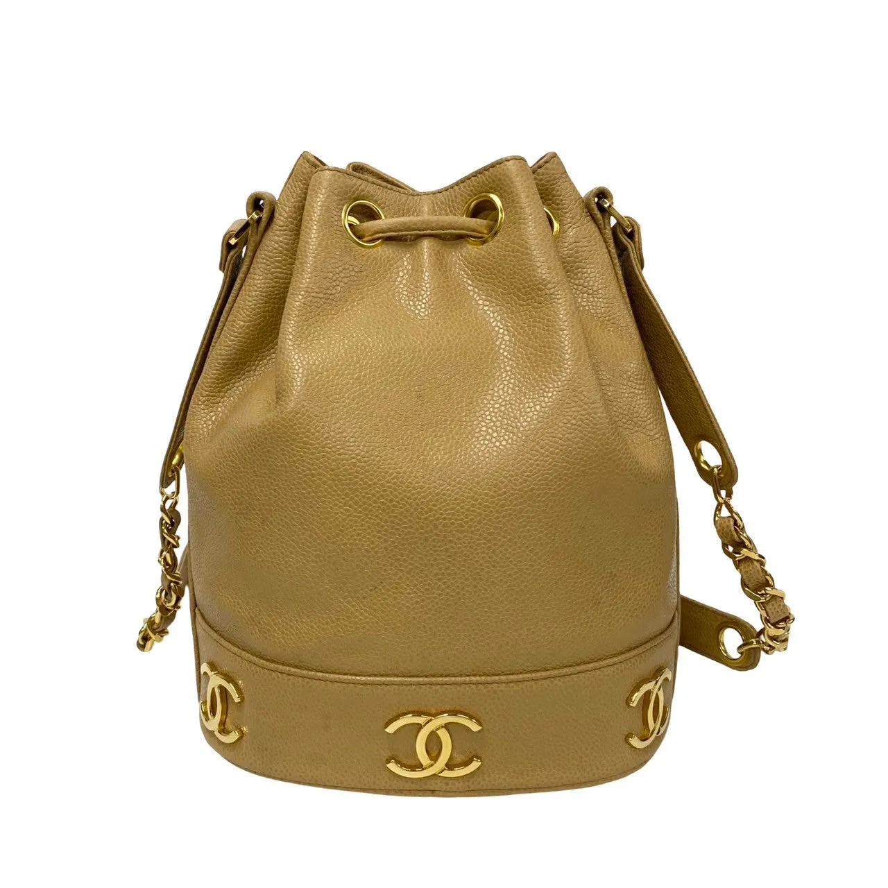 CHANEL Shoulder Bag Matt caviar skin beige