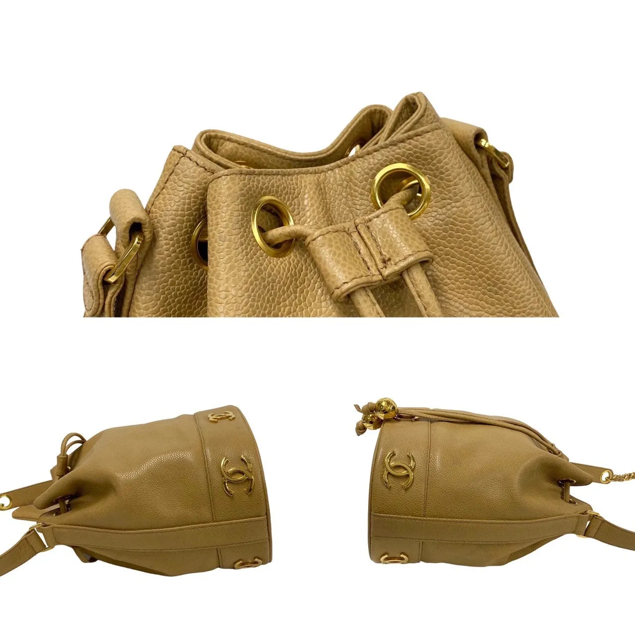 CHANEL Shoulder Bag Matt caviar skin beige