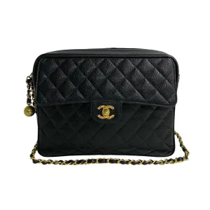 CHANEL Shoulder Bag Matt caviar skin black COCO Mark Matrasse Women Used
