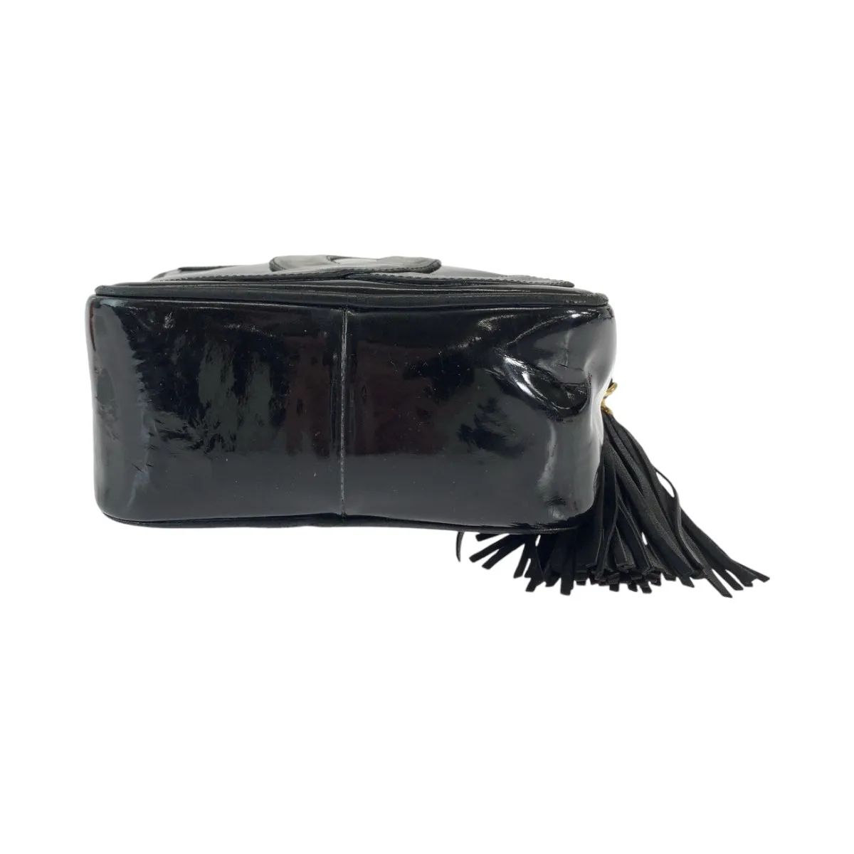 CHANEL Shoulder Bag Patent leather Black Gold Metal ChainShoulder Bag Pochette Camera Bag Big COCO Mark Tassel Fringe Women Used