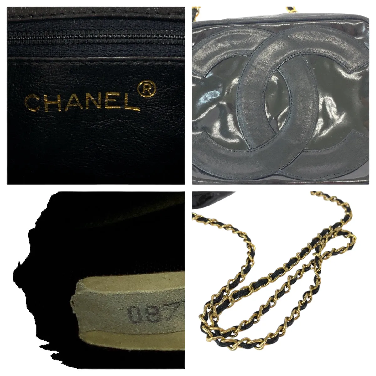 CHANEL Shoulder Bag Patent leather Black Gold Metal ChainShoulder Bag Pochette Camera Bag Big COCO Mark Tassel Fringe Women Used