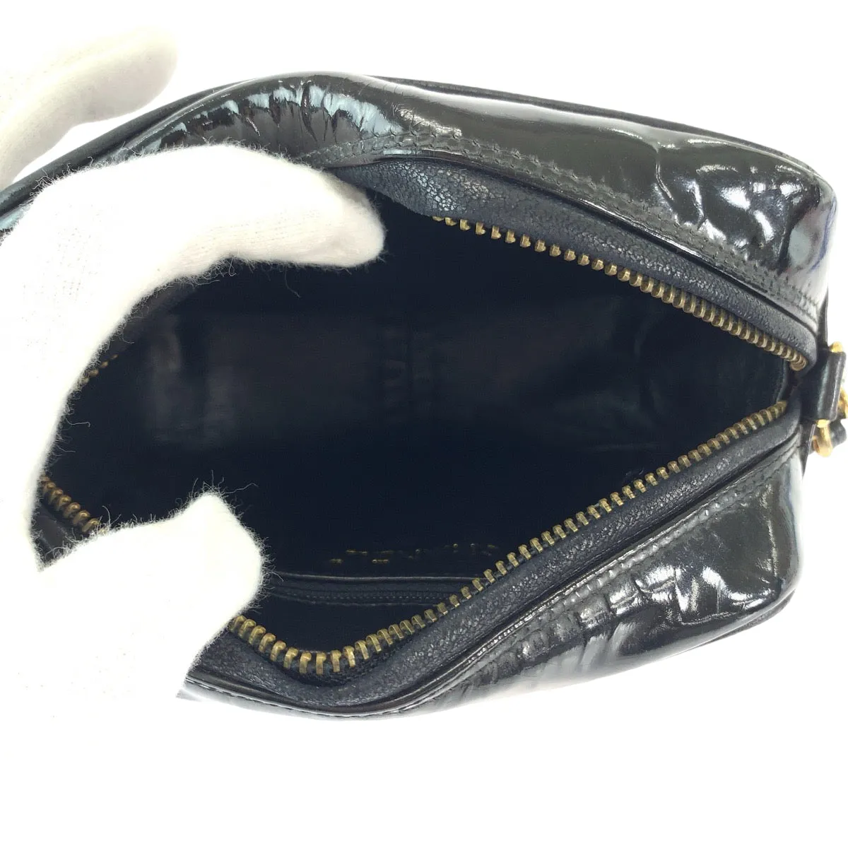 CHANEL Shoulder Bag Patent leather Black Gold Metal ChainShoulder Bag Pochette Camera Bag Big COCO Mark Tassel Fringe Women Used