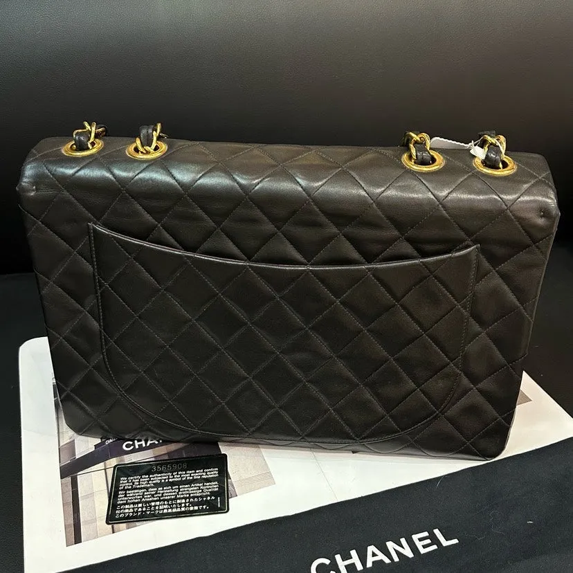 Chanel Vintage CF Maxi Black Quilted Leather Shoulder Bag