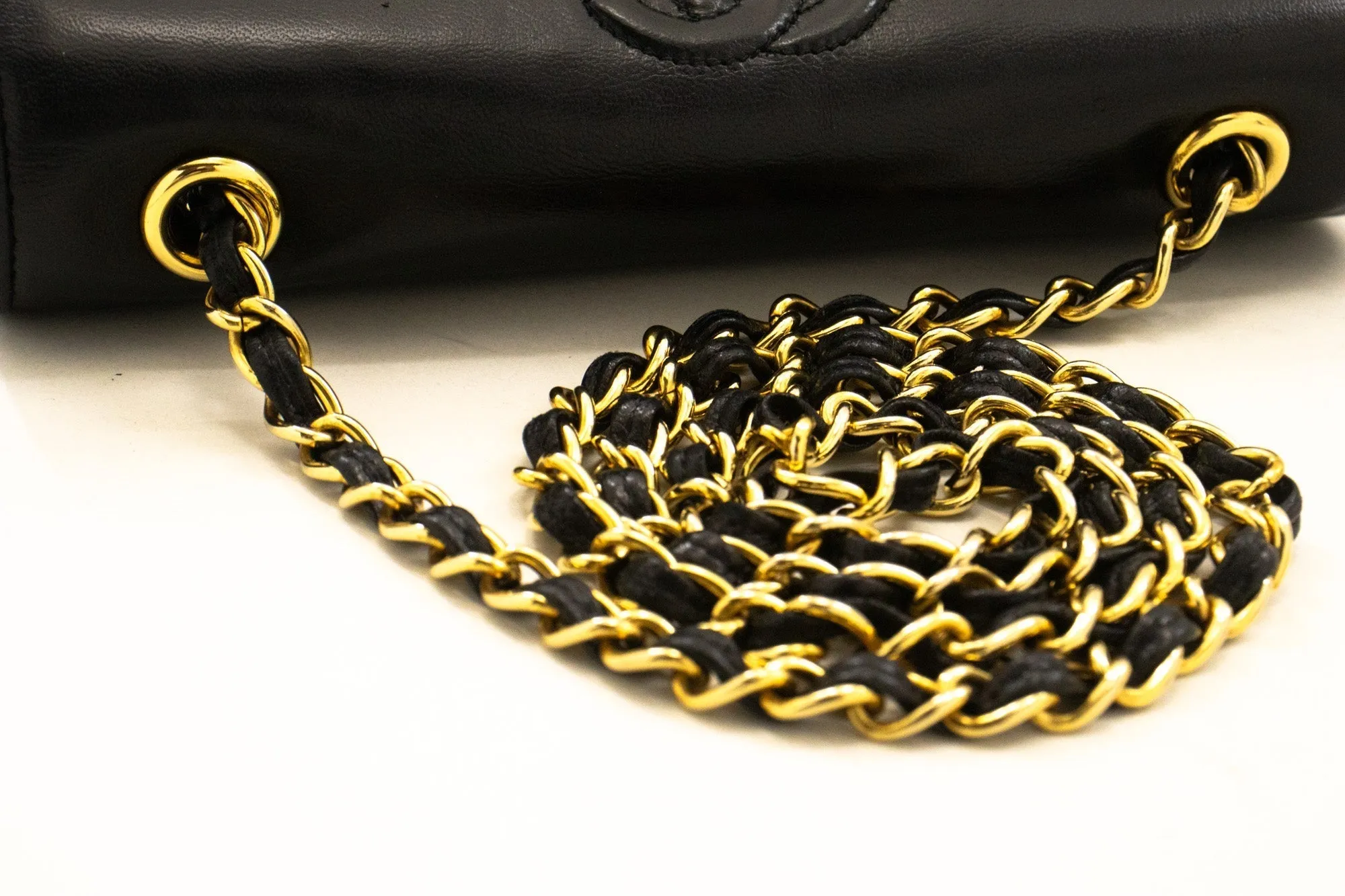 CHANEL Vintage Full Flap Chain Shoulder Bag Black Quilted Lambskin