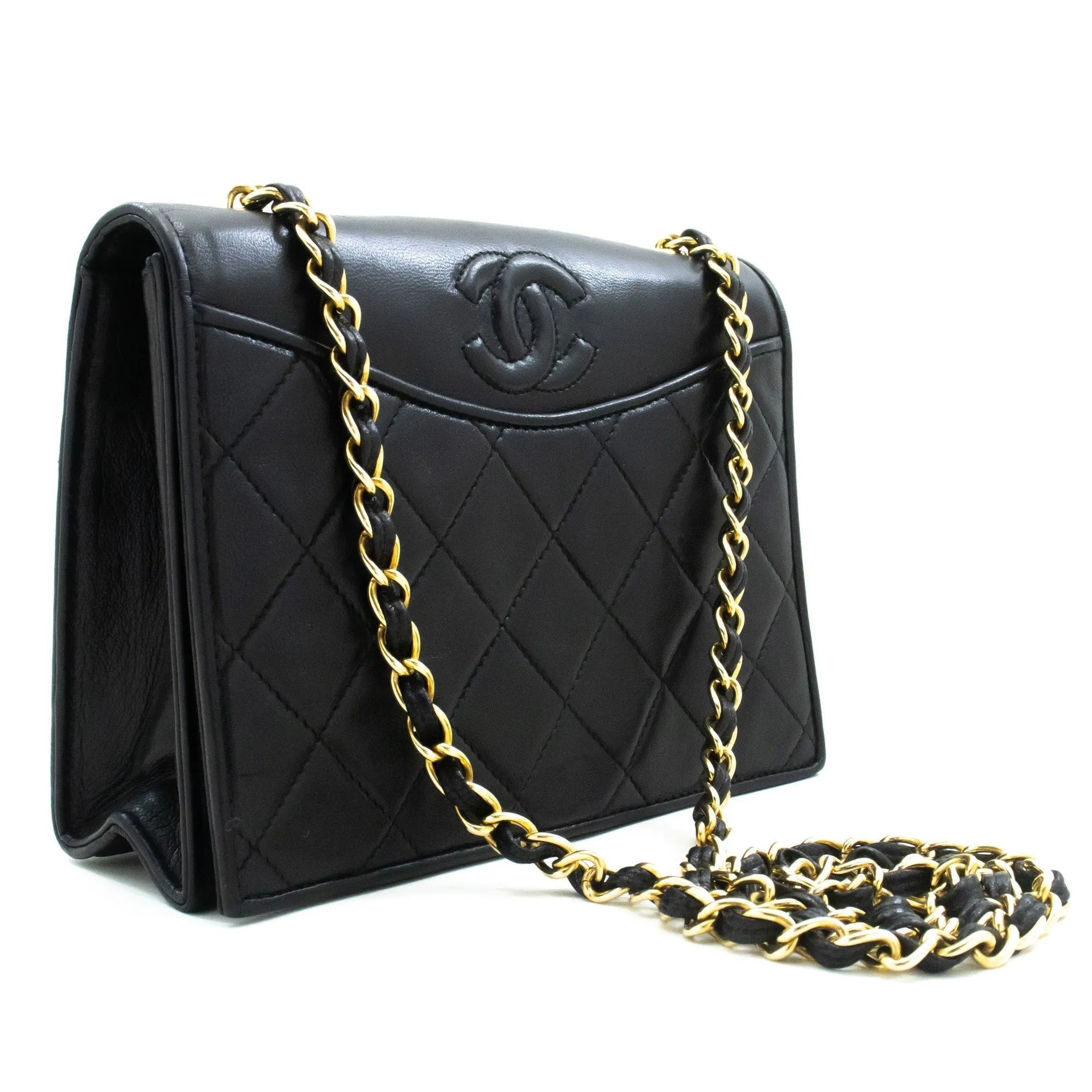 CHANEL Vintage Full Flap Chain Shoulder Bag Black Quilted Lambskin