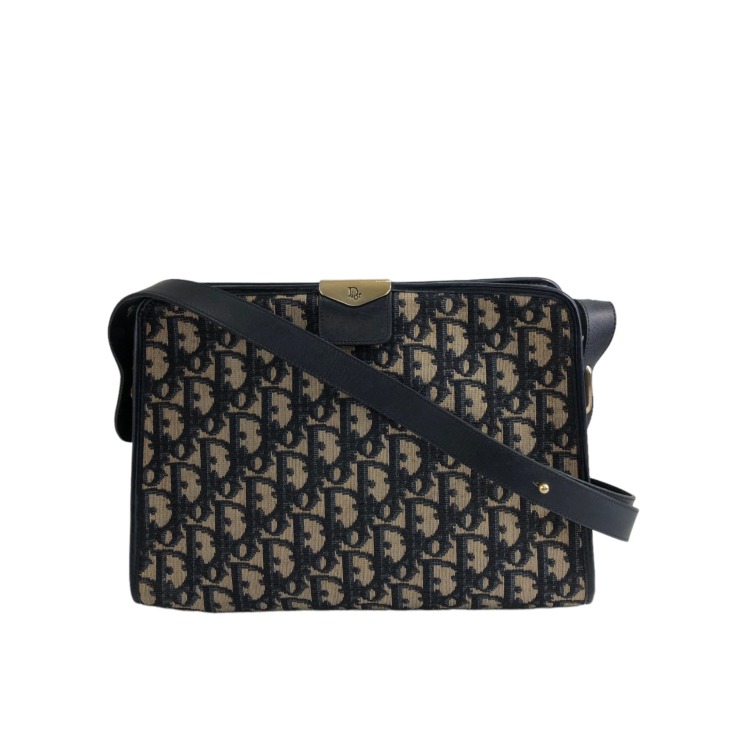 Christian Dior Trotter Jacquard Leather Shoulder bag Navy Vintage z57hhm