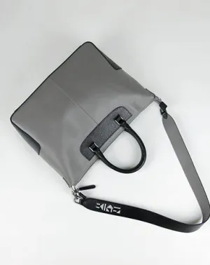 Classic Large Womens Gray Leather Work Handbag Purse Leather Shoulder Purse Bag for Ladies