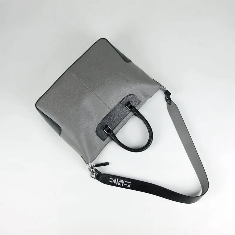 Classic Large Womens Gray Leather Work Handbag Purse Leather Shoulder Purse Bag for Ladies