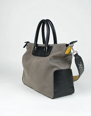 Classic Large Womens Gray Leather Work Handbag Purse Leather Shoulder Purse Bag for Ladies
