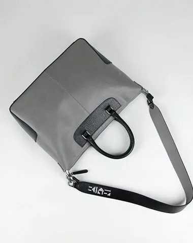 Classic Large Womens Gray Leather Work Handbag Purse Leather Shoulder Purse Bag for Ladies