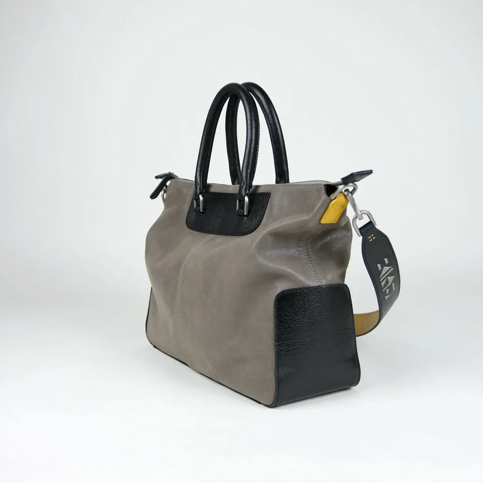 Classic Large Womens Gray Leather Work Handbag Purse Leather Shoulder Purse Bag for Ladies