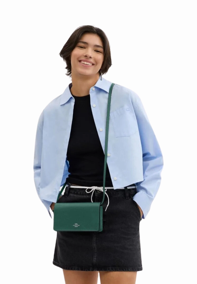 Coach Anna Foldover Clutch Crossbody Bag In Emerald Green CX592