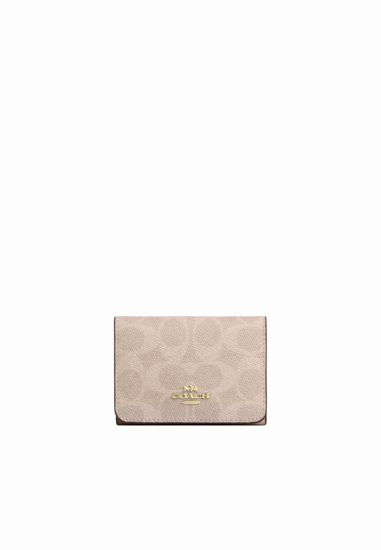Coach Card Holder Wallet Blocked Signature Canvas In Sand Tan CZ446