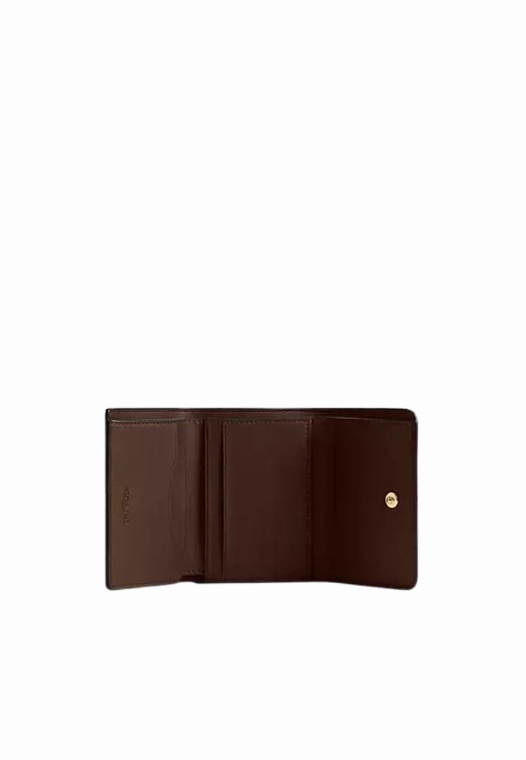 Coach Card Holder Wallet In Blocked Signature Canvas In Walnut Tan CZ446