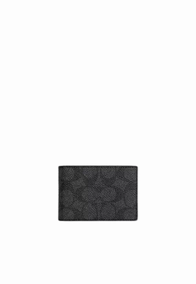 Coach Compact Billfold Wallet Signature In Charcoal Black CW368