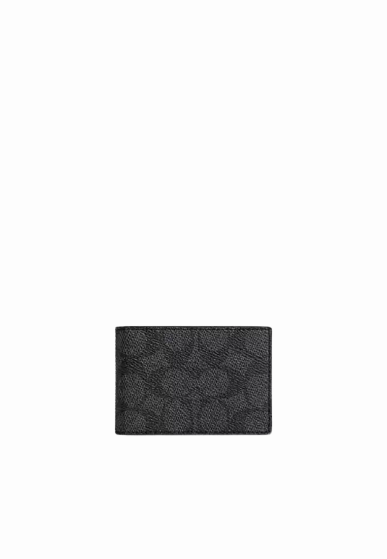 Coach Compact Billfold Wallet Signature In Charcoal Black CW368