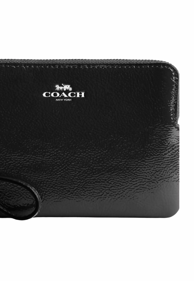 Coach Corner Zip Wristlet In Black CW855