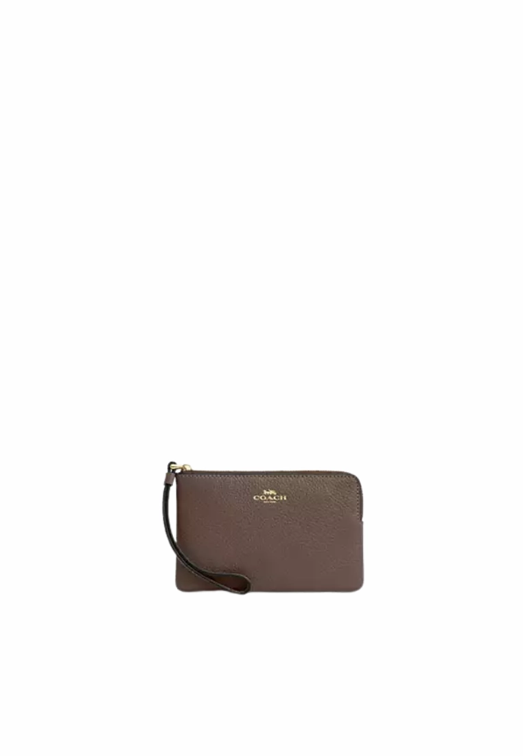 Coach Corner Zip Wristlet In Dark Stone CP483