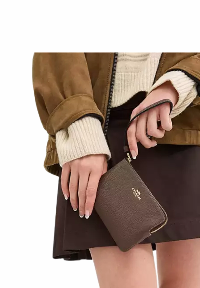 Coach Corner Zip Wristlet In Dark Stone CP483