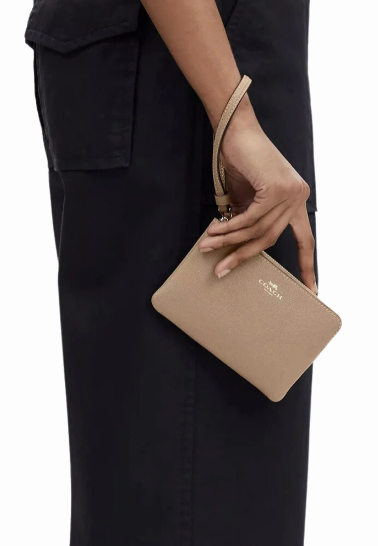 Coach Corner Zip Wristlet In Taupe CV396