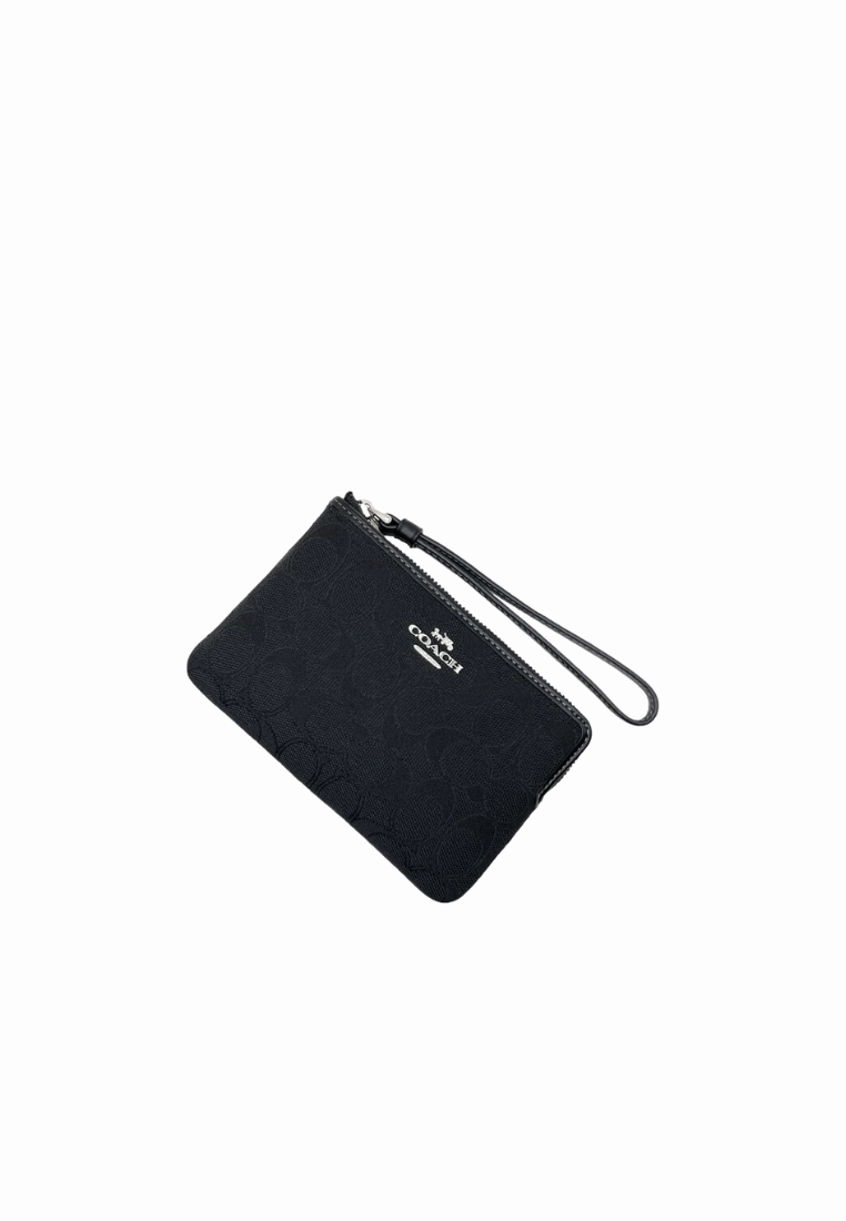 Coach Corner Zip Wristlet Signature Jacquard In Black CW862