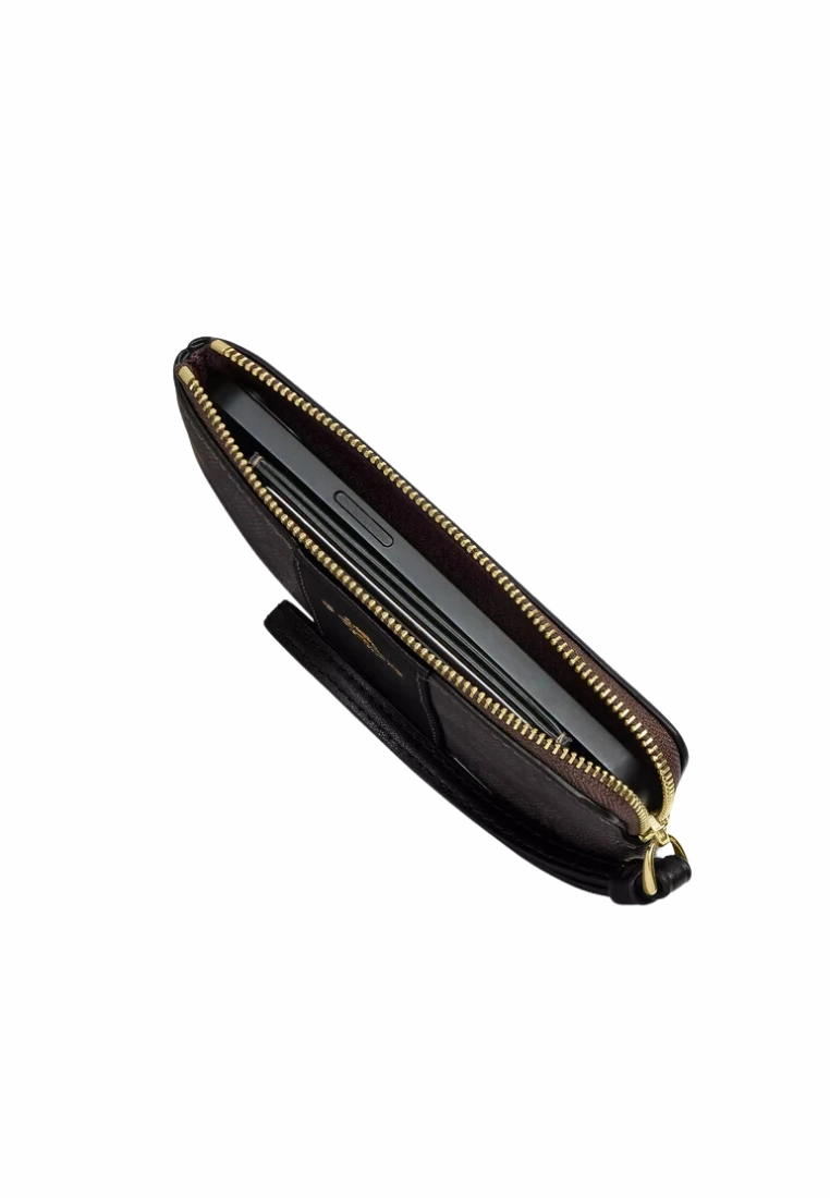 Coach Corner Zip Wristlet Signature With Stripe In Im Tan Black CW854
