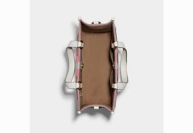 Coach Cream Square Field Tote With Horse And Carriage Print And Carriage Badge