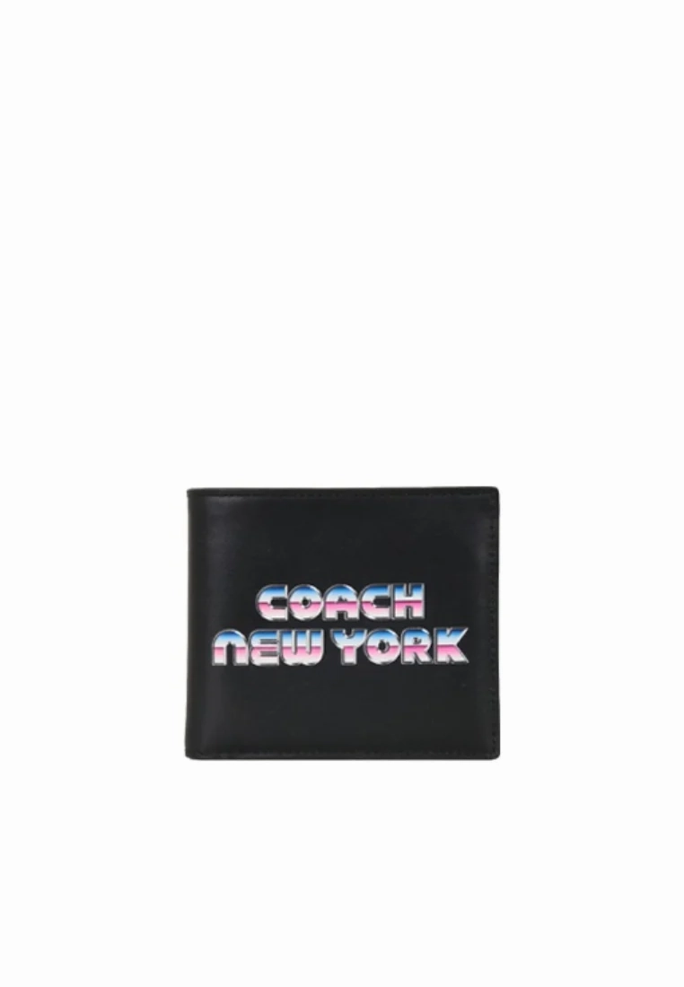 Coach Double Billfold C3412 With New York Graphic Wallet In Black
