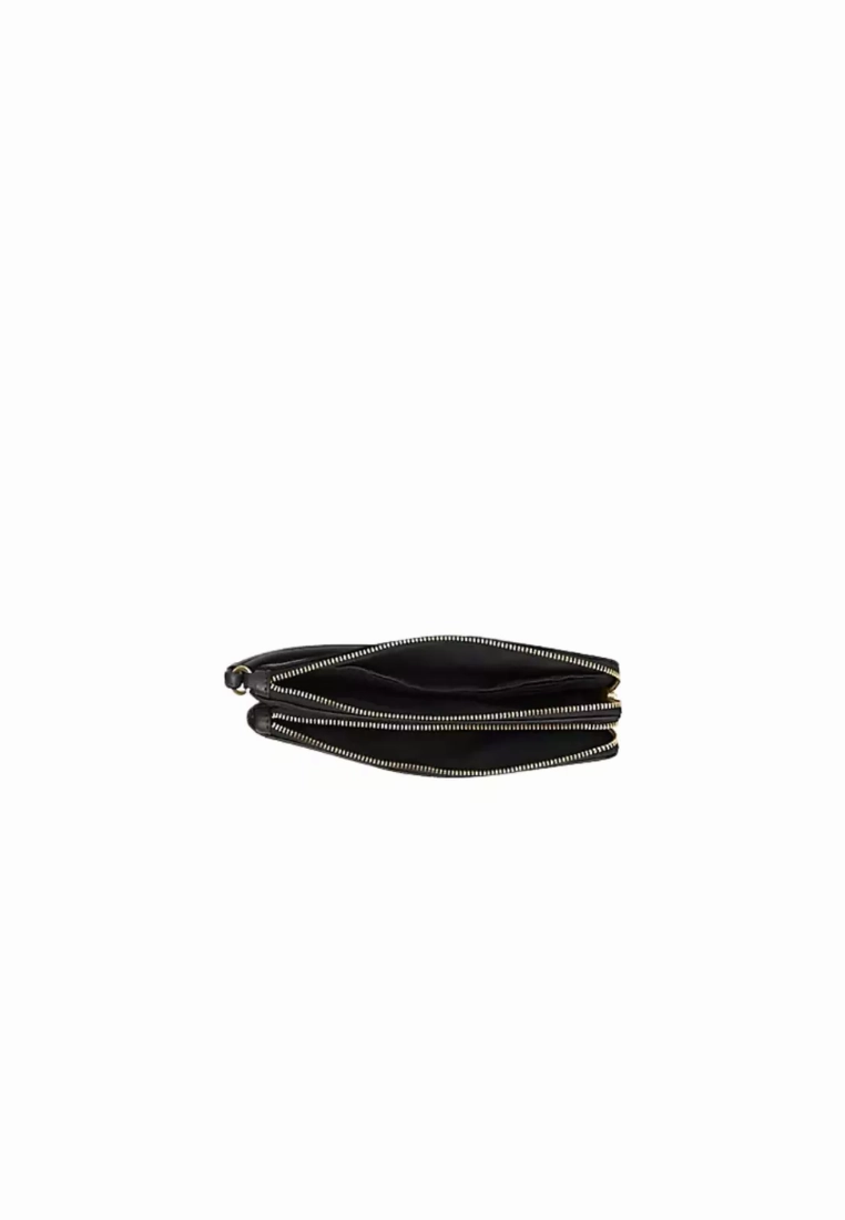 Coach Double Zip Wristlet Signature Canvas In Walnut Black CX161