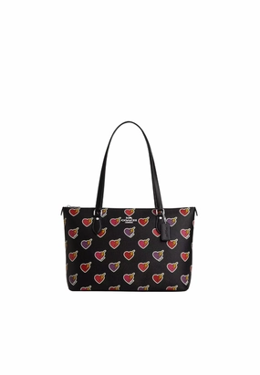 Coach Gallery Tote Bag With Heart Bolt Print Novelty In Black Multi CW434