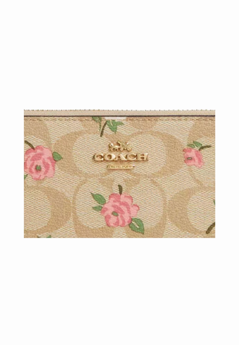 Coach Long Zip Around Wallet In Signature Canvas With Floral Print In Light Khaki CR966