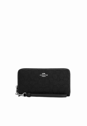 Coach Long Zip Around Wallet Signature Jaqcuard In Black CU150