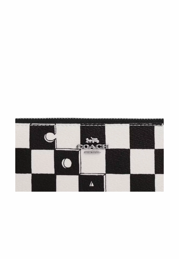 Coach Long Zip Around Wallet With Checkerboard Print In Black Chalk CR622