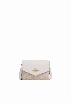 Coach Mini Envelope Wallet With Strap Signature Canvas In Sand Chalk CX162