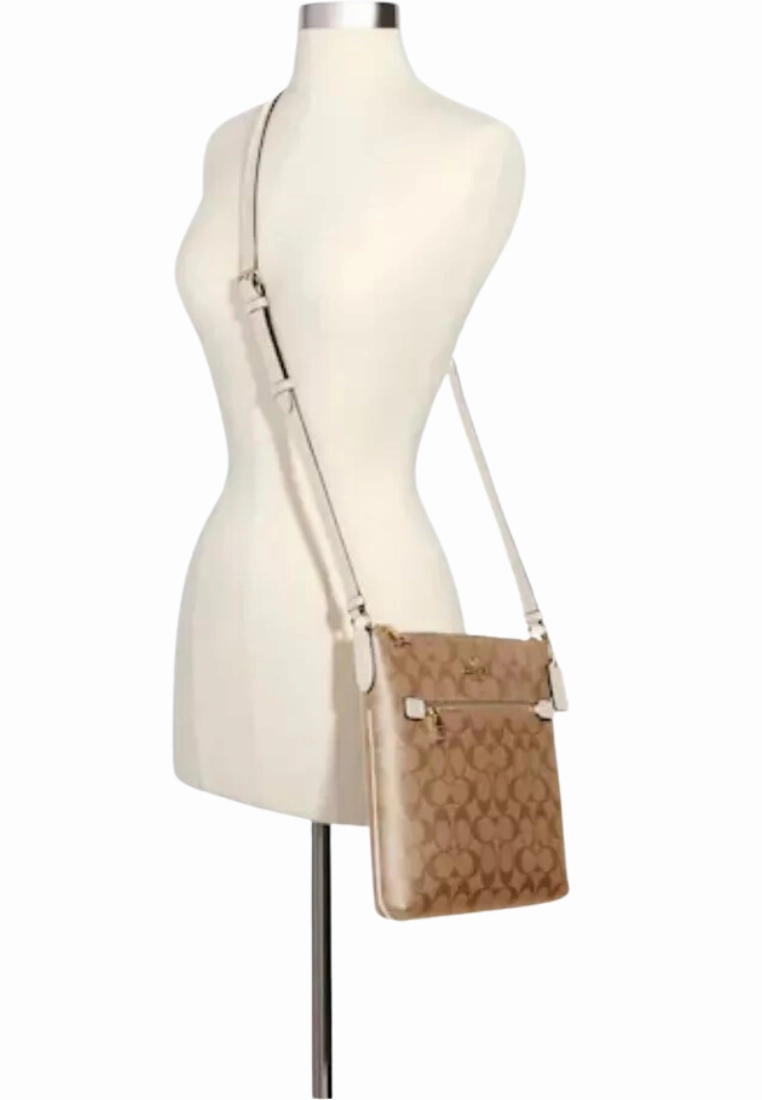 Coach Signature Rowan File C1554 Crossbody Bag In Khaki Chalk