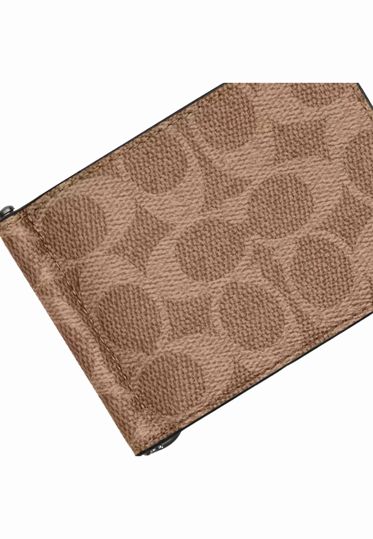 Coach Slim Money Clip Wallet Billfold In Tan Black CY059